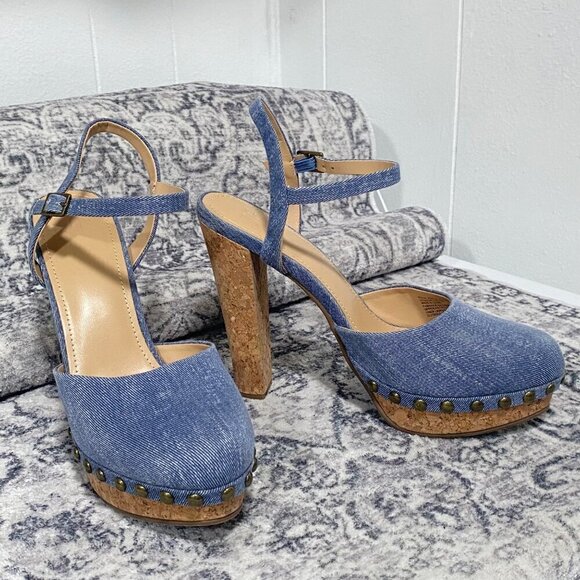 Just Fab Maya Ankle Strap in Blue Denim Size 9 - Picture 3 of 5